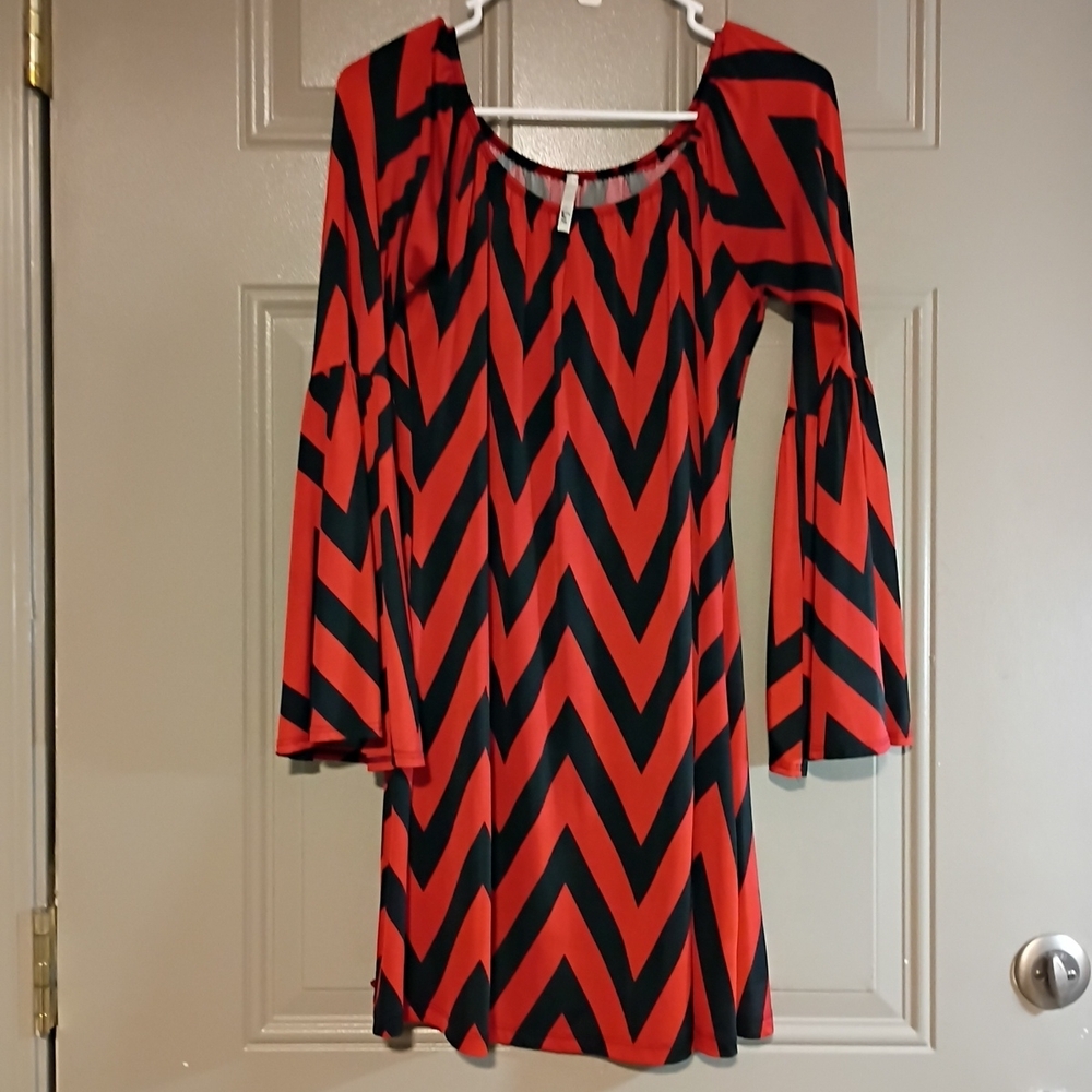 Voll Red and Black Chevron Dress Size M